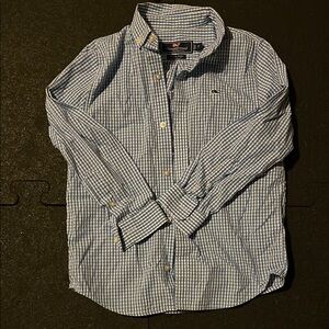 Blue and White Checkered Button-Up Shirt